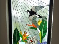 Stylish stairwell stain glass window